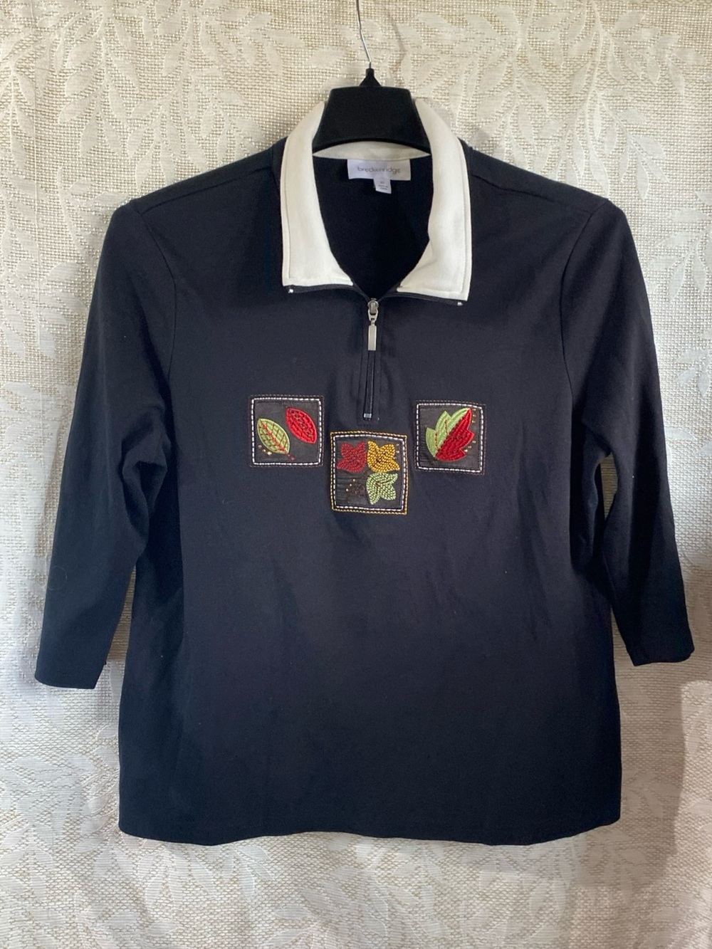 Breckenridge Black & White Collared Quarter Zip Top Size XL Fall Theme